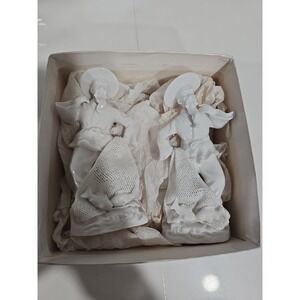 VINTAGE BLANC DE CHINE PORCELAIN ASIAN MAN FISHING WITH NET #6224A And #6224B